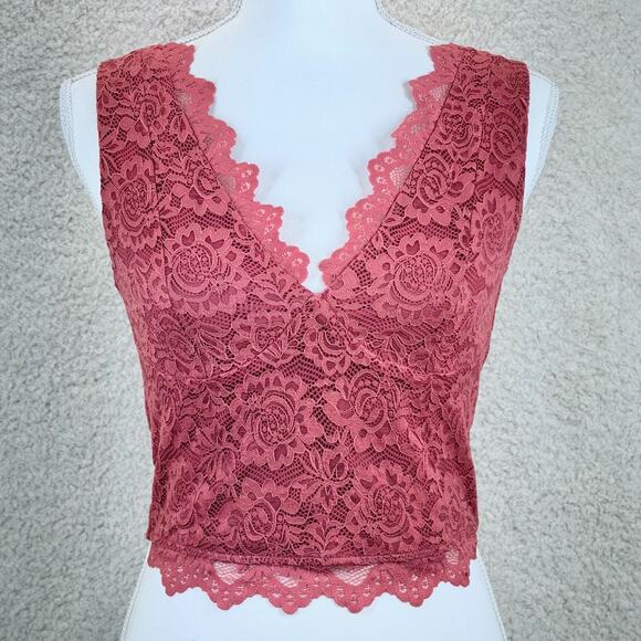 ReoRia Tops - Reoria Lace Trim Top Women Sze M V Neck Sleeveless Crop Top Floral Y2K Going Out